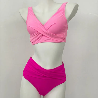 swimsuit ladies Women's High Waist  Bikini Sets Sporty Two Piece Swimsuits Solid Colors High Cut Bathing Suits Women Bikini Sets