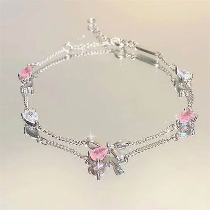 Braccialetti con fiori di ciliegio in cristallo rosa brillante per donne e ragazze, braccialetto con fiore a luna dolce e zirconi, gioielli estetici da festa