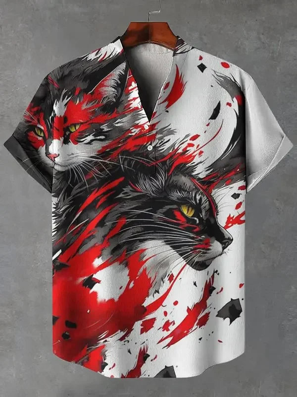 Camicia a maniche corte stampata da uomo estiva Camicia di lino vintage Festival da uomo Casual Manica corta Top Street Trend Consegna veloce