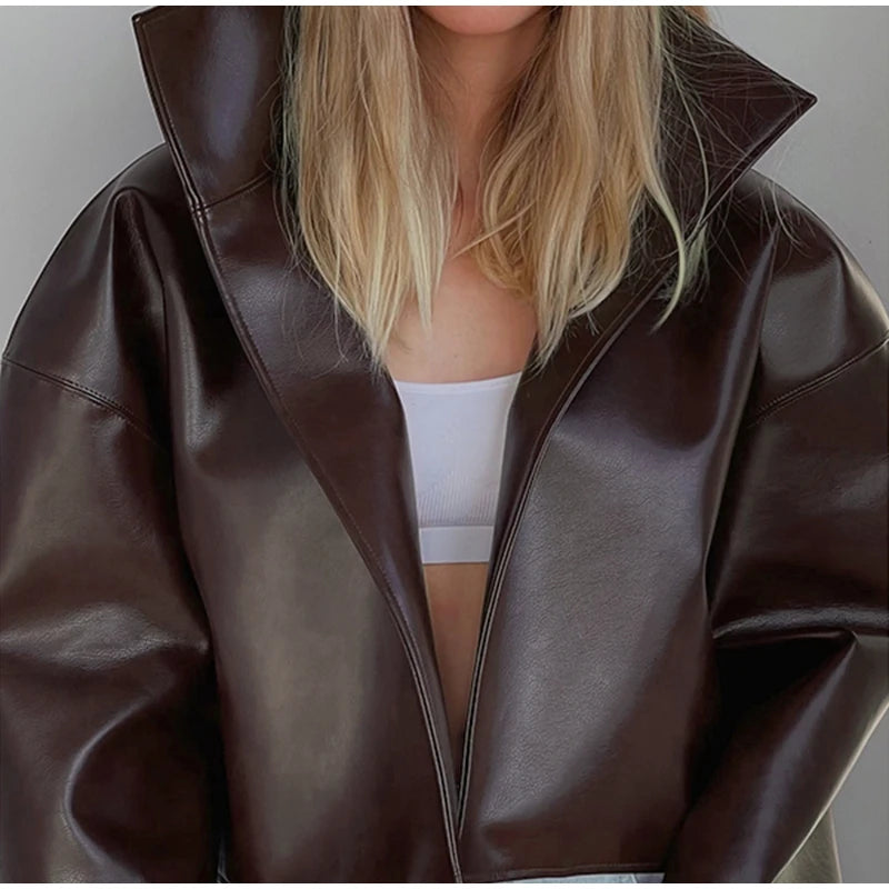 Cappotto da donna ampio a tinta unita, a maniche lunghe, con collo alto, top corto, moda estiva autunnale 2026, capospalla femminile streetwear