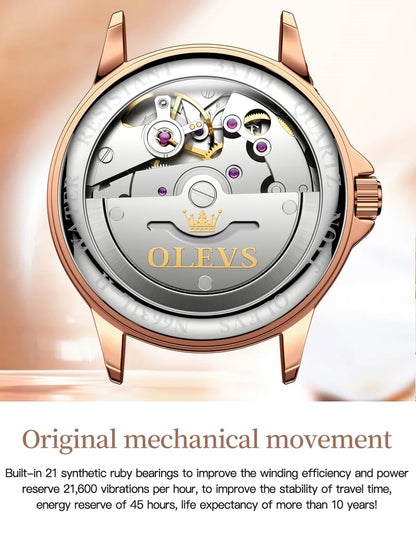 OLEVS 6631 Orologi automatici da donna Eleganti orologi da polso meccanici da donna impermeabili con cinturino in ceramica color oro rosa e lunetta con diamanti