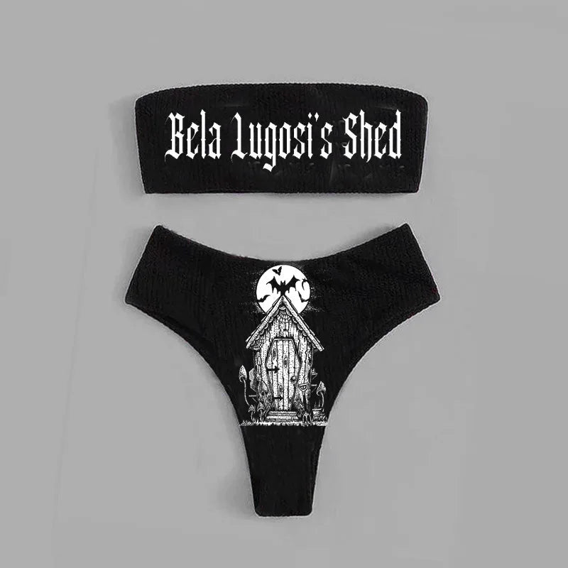 Gothic Bikini 2025 Damen Skelett Tube Top BH Triangel-Höschen-Badeanzug Zweiteiliger Bikini Unterwäsche Y2K Bikinis Punk Bademode