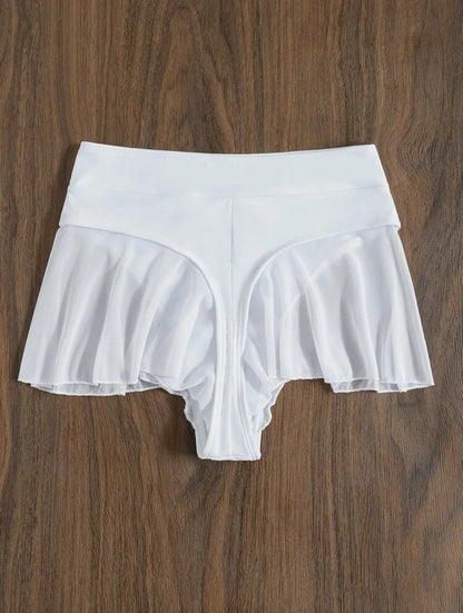 2024 Neu Tanga Sexy Schwimmhöschen für Damen High Waist Strandmode Bademode Rüschen Uni Badehose Süße Strandshorts Badeanzug