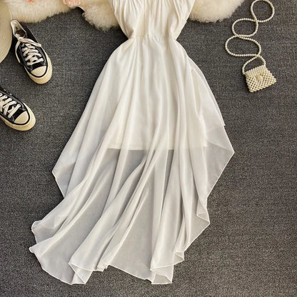 Ins Fashion Slim abito da donna asimmetrico a vita alta 2021 nuova estate elegante bianco nero abito da festa abiti da donna