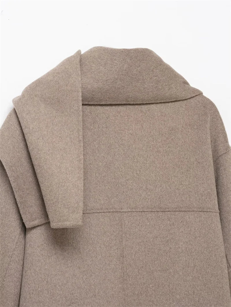 Cappotto da Donna 2026 Nuova Giacca Corta Invernale Autunnale alla Moda con Sciarpa Decorativa, Capispalla Elegante e Chic per Signora