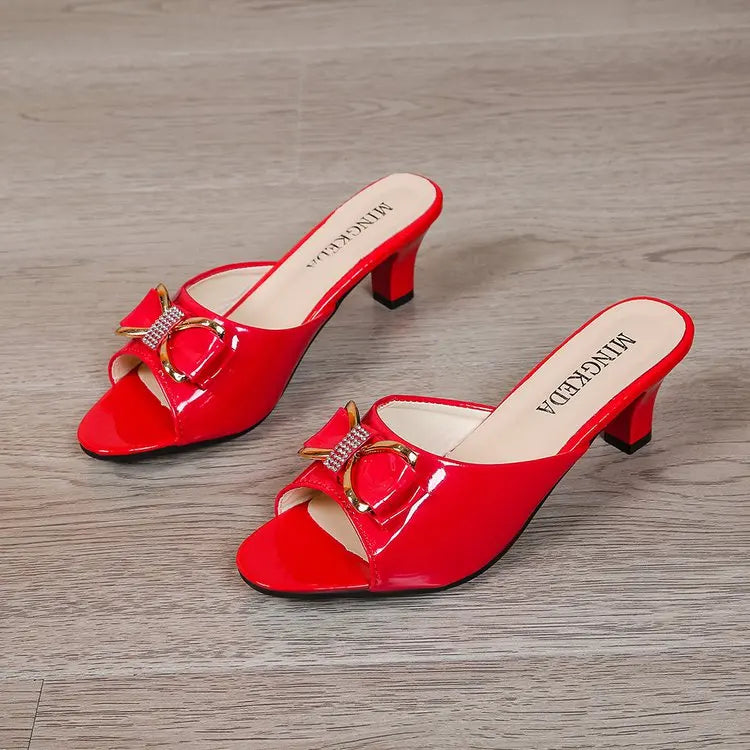 Nuovi Sandali Estivi da Donna, Ciabatte con Punta Aperta, Ciabatte con Fiocco di Strass, Scarpe Sexy con Punta Aperta, Taglia Grande 42