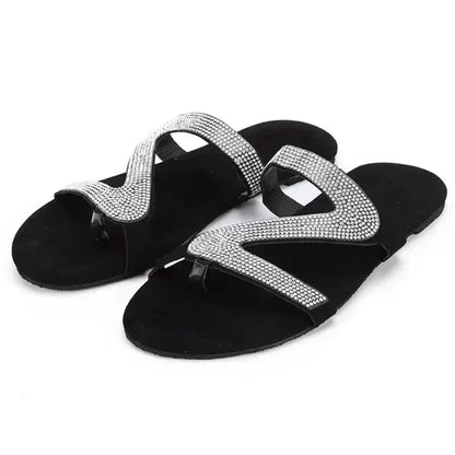 Sandales sexy pour femmes Plage d'été Bouche peu profonde Strass Défilé de mode pour femmes Chaussures confortables et légères Sandales féminines