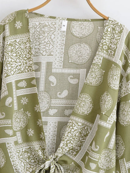 Boho Queens Donna Abiti con stampa floreale marrone Kimono Abito Abiti bohémien Pantaloni a gamba larga 2 pezzi Rayon Boho Set costume da bagno