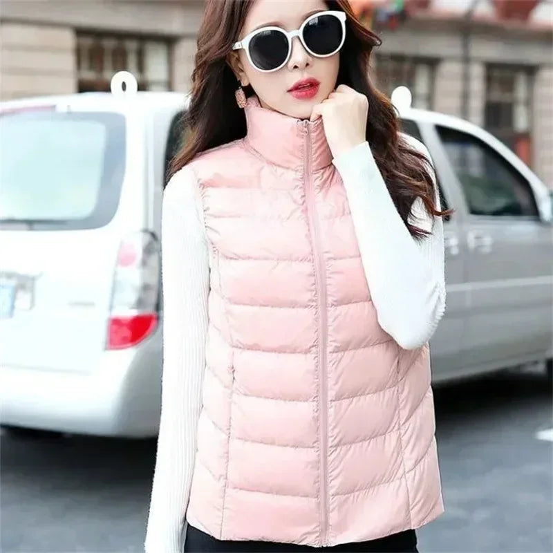 2024 Piumino d'anatra bianco Gilet da donna Autunno Inverno Gilet senza maniche Caldo piumino leggero Top femminili Capispalla