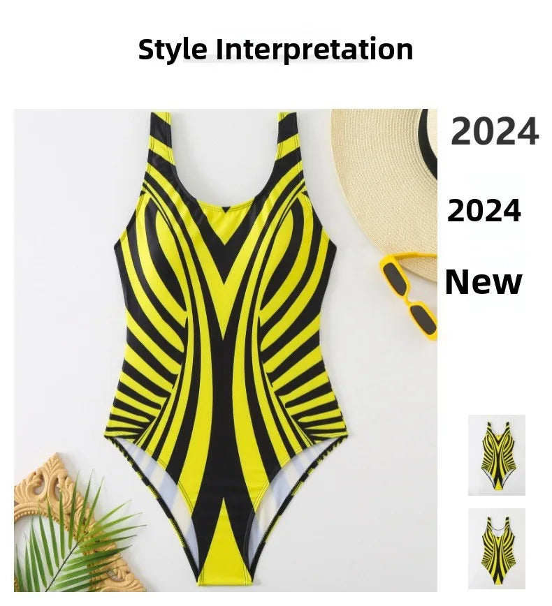 Women's One-Piece Bikini Swimsuit Stripe Pattern High Elasticity Beach Vacation Suitable for Swimming And Water Sports