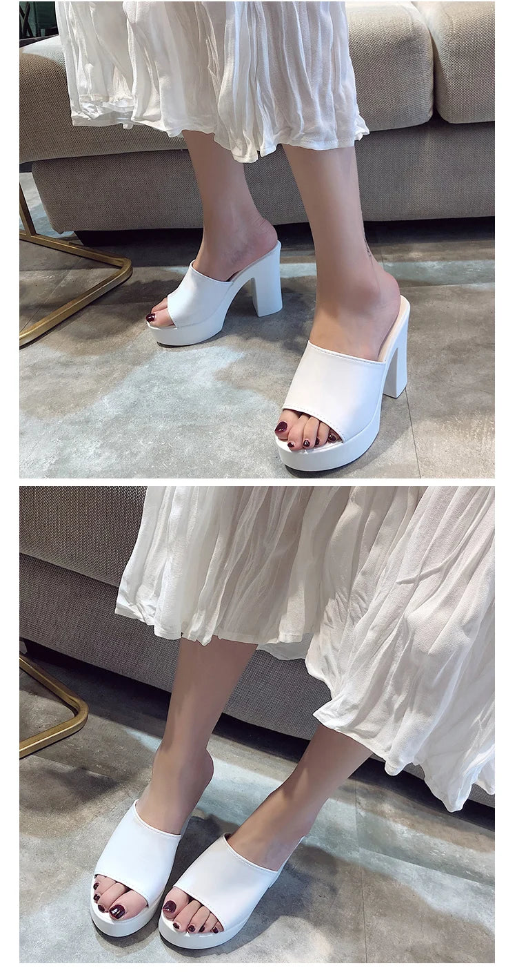 Aphixta 2025 Estate 7 centimetri Tacchi Grossi Presentazioni Aziende Produttrici Giochi Donne Ciabatte Design Bianco Pantofole Della Piattaforma Sandalo Fresco Peep Toe Scarpe Femminili