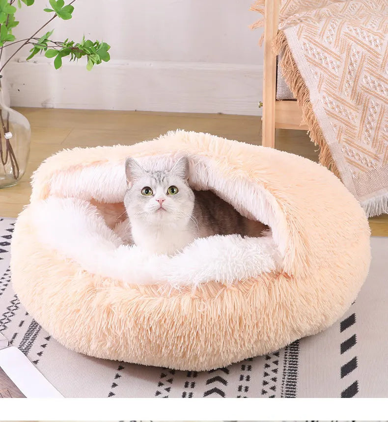 Winter Plush Pet Cat Bed Round Cat Cushion Cat House 2 in 1 Warm Cat Basket Pet Sleep Bag Cat Nest Kennel for Small Dog Suit New