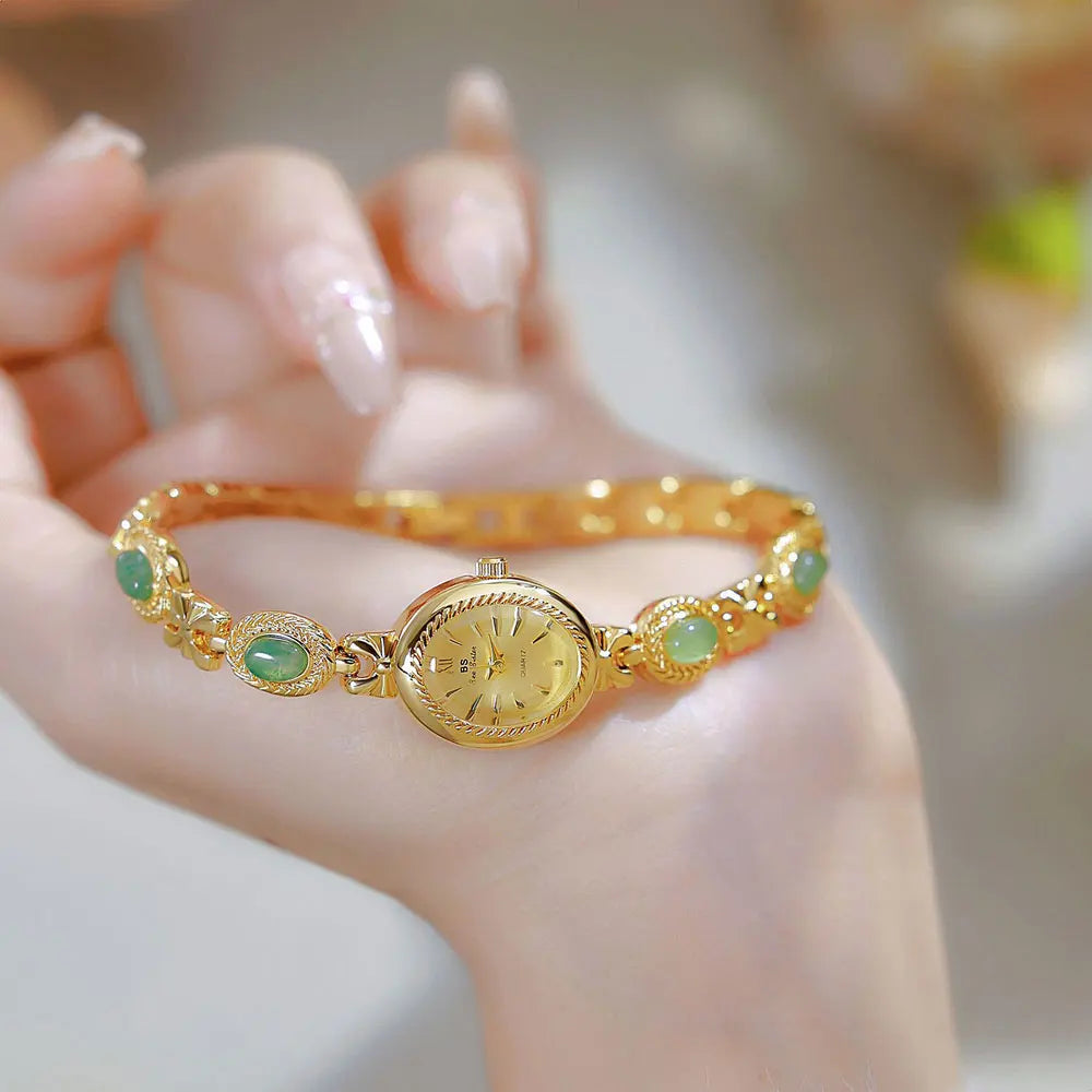 Orologio da donna elegante Bracciale in giada Orologio piccolo Orologi al quarzo moda Orologio da polso dorato di lusso Regali per le donne Marchio originale