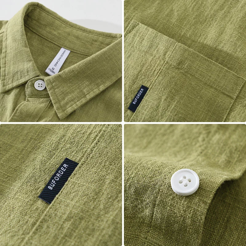 2402 cotone lino tinta unita semplice Basic top uomo primavera autunno moda stile giapponese Harajuku camicie Casual comode e sane