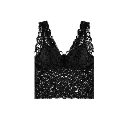 Gilet d'été sexy en dentelle à col en V profond avec coussinets de poitrine, débardeur floral brodé, caraco enveloppant la poitrine, débardeur rembourré court pour femme