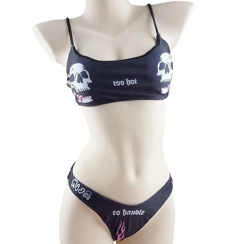 2025 Goth Swimsuit Two-piece Letters Skull Printed Bikinis Set for Women Micro Biquini Sport Bathing Suit Female Bodysuit
