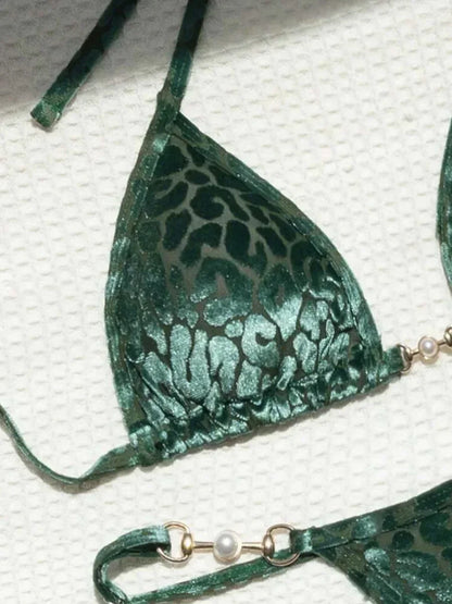 Sexy Leoparden Samt Bikini Mini Micro Tanga Bikinis Damen Bademode Weiblicher Badeanzug Zweiteiliger Bikini Set Neckholder Badeanzug Schwimmen