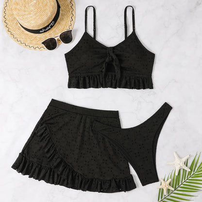 Sexy White Ruffle Bikini 2024 Women Three Pieces Swimsuit Brazilian Swimwear Female Beachwear Thong Bathing Suit Mini Biquini