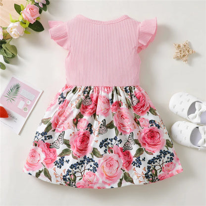 1-5 anni Toddler Girl Dress Fly Sleeve Flowers A- Line Princess Dress bambini Summer Lovely Daily Holiday Dresses for Kids Gir