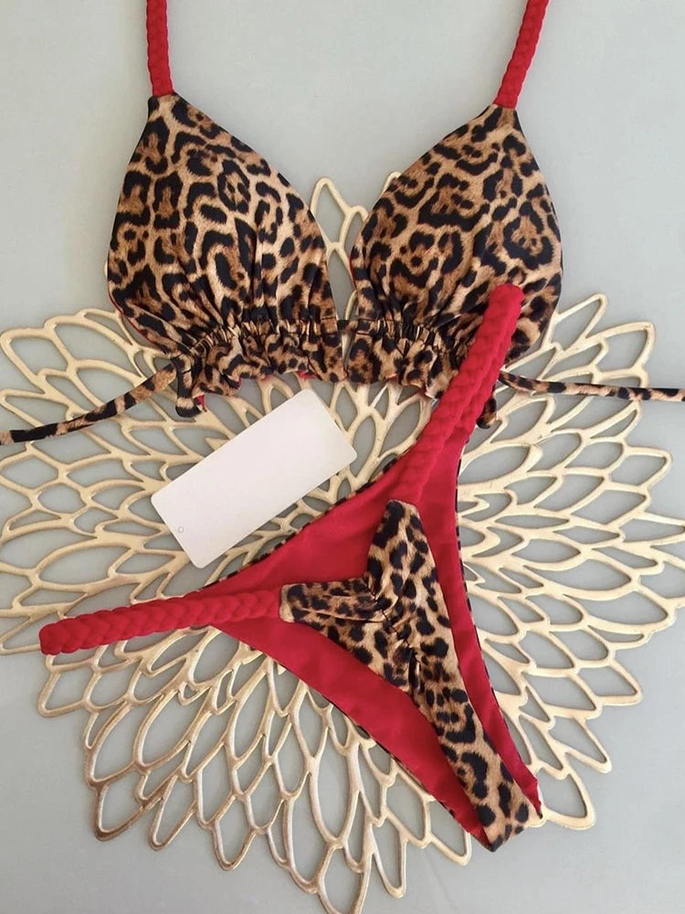 RUOTONGSEPT Bademode Damen Leopard Print Brazilian Bikini Set Sexy Tanga Badeanzug Zweiteiler Damen 2023 Strandmode