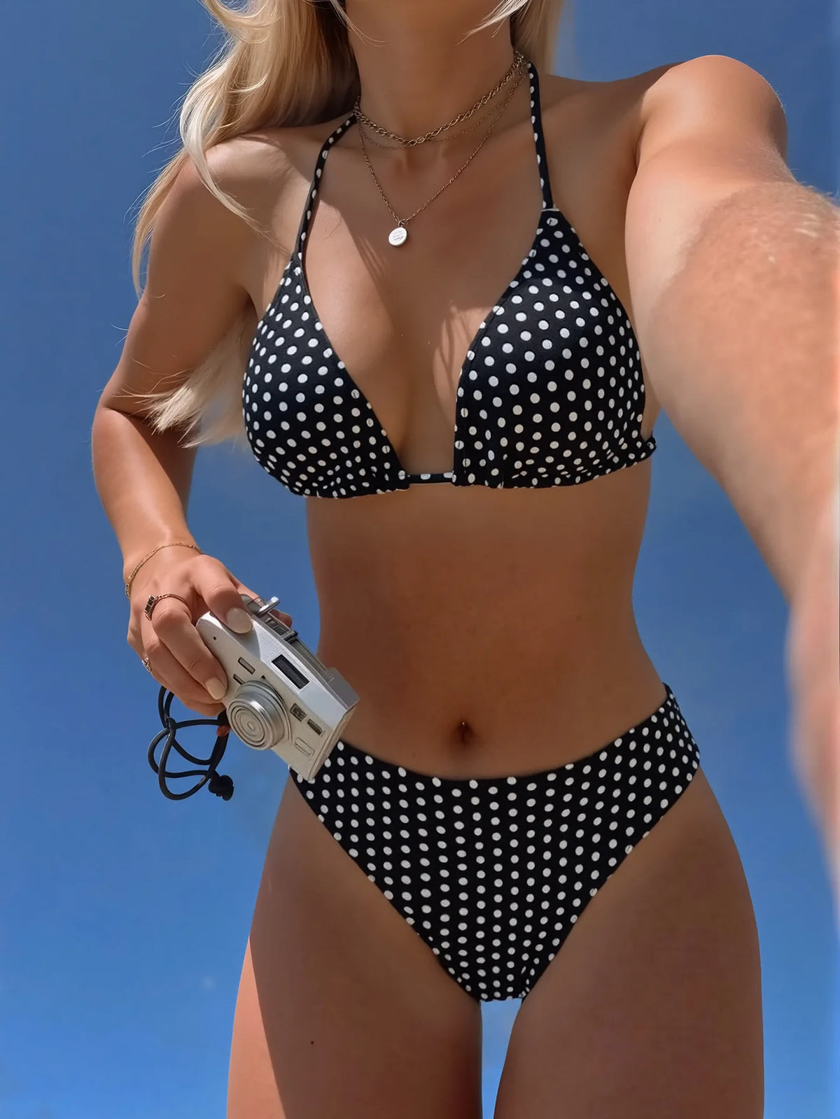 2026 Dot Print Bikini Set Retro High Waisted Swimsuit Women Adjustable String Tie Two Piece Bathing Suit for Beach