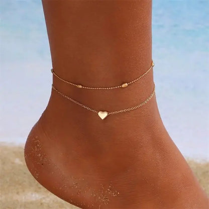 Cavigliera a catena sottile scintillante per donna Bracciale a doppio strato con ciondolo a forma di croce a cuore con zirconi sul piede della gamba Gioielli da spiaggia estivi alla moda