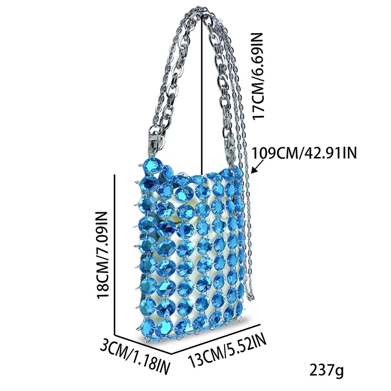 24 estate nuova borsa di cristallo tessuta a mano color caramella di nicchia, borsa di perline di fata retrò, borsa per telefono a croce diagonale trasparente