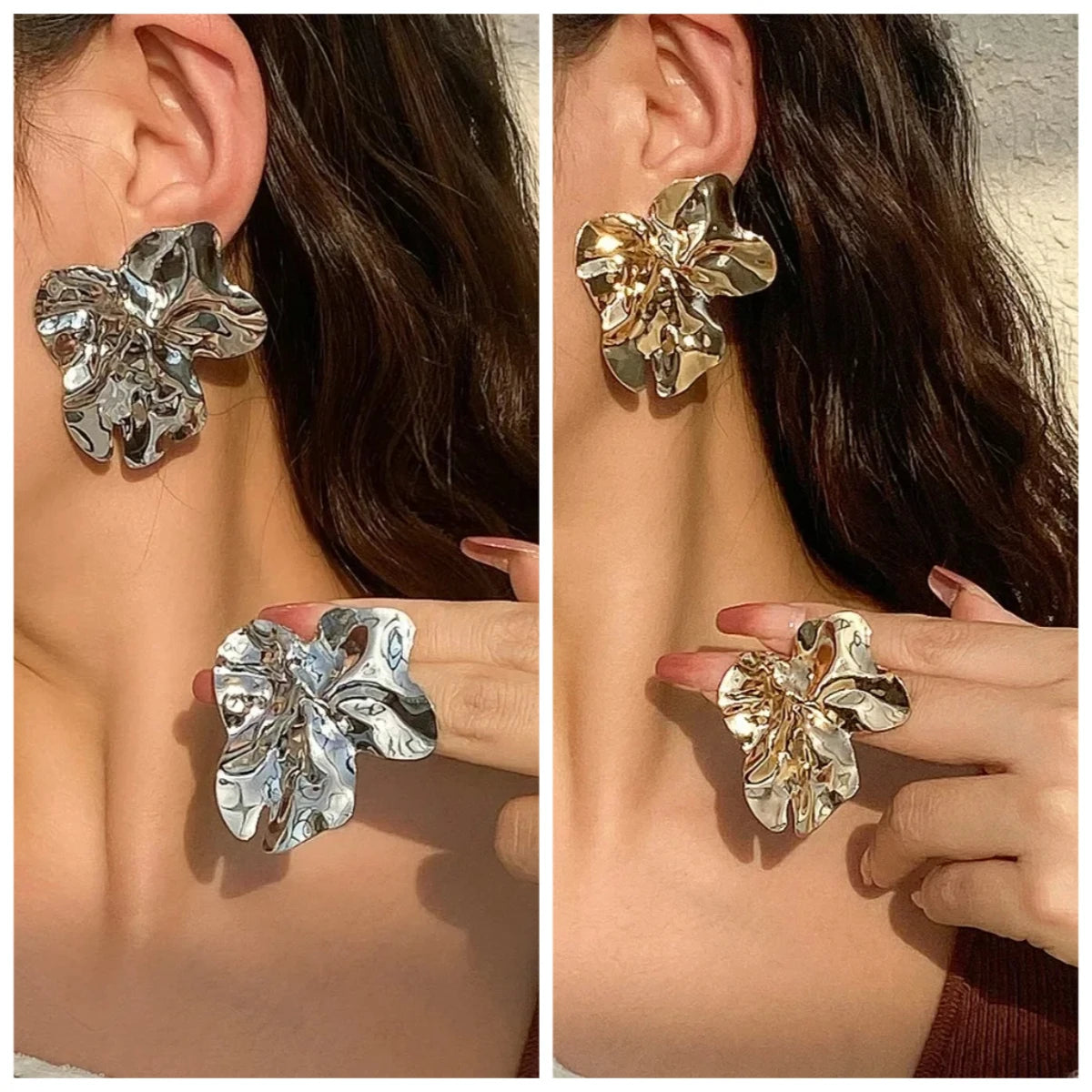 Orecchini Vintage Geometrici Irregolari in Metallo per Donne, Tendenza 2025, Orecchini a Perno Dorati, Gioielli