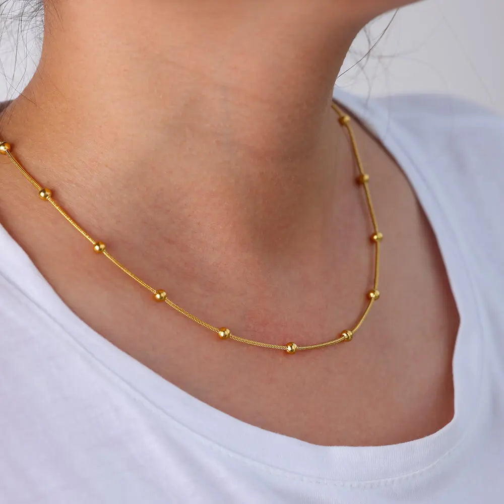 Collane con perline in acciaio inossidabile per donna collana con catena a forma di serpente Color oro collana con gioielli estetici per feste in spiaggia estiva bijoux