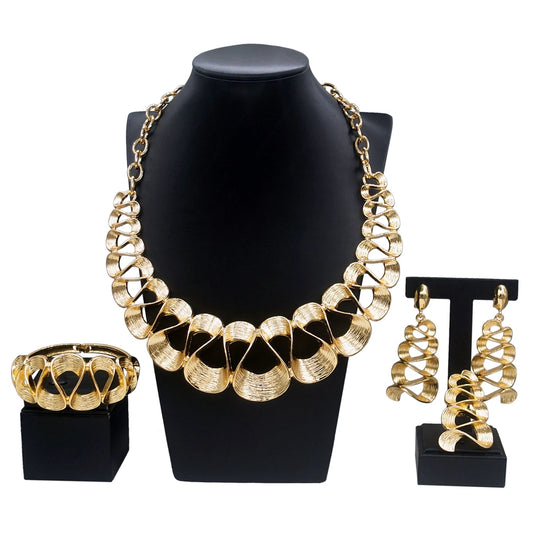 Ensemble de bijoux pour femmes plaqué or motif ondulé mode délicat pendentif collier boucles d'oreilles mariage vacances bijoux cadeaux pour femmes