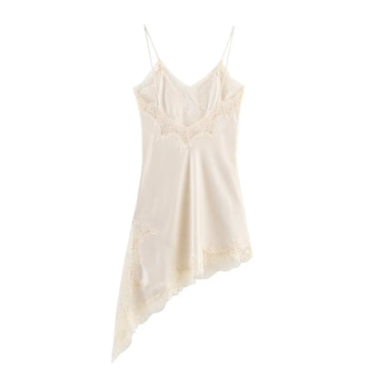 Abito da donna sexy con scollo a V in pizzo, elegante, con collo all'americana e orlo asimmetrico, nuova moda estate 2026, per feste e spiaggia