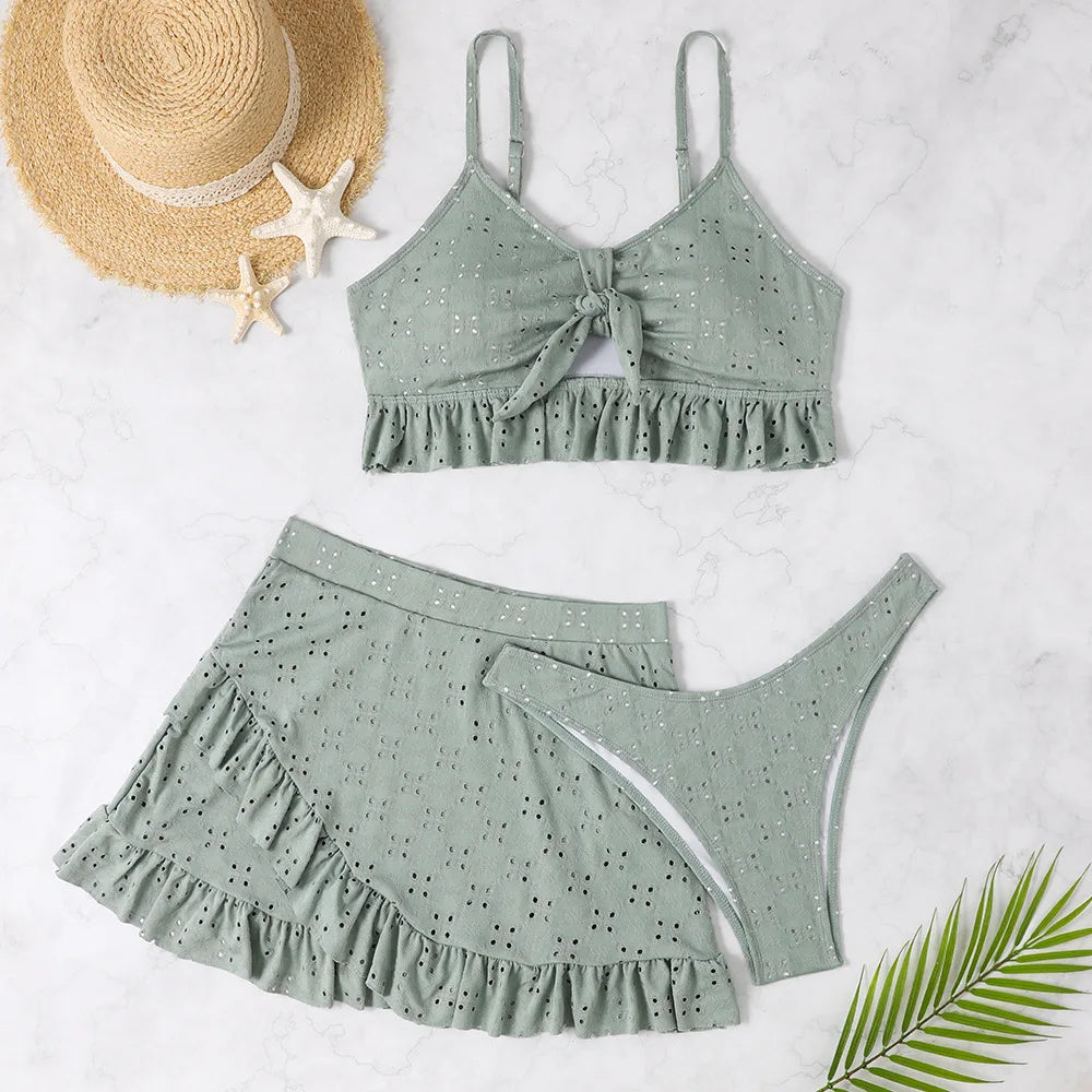 Sexy White Ruffle Bikini 2024 Women Three Pieces Swimsuit Brazilian Swimwear Female Beachwear Thong Bathing Suit Mini Biquini