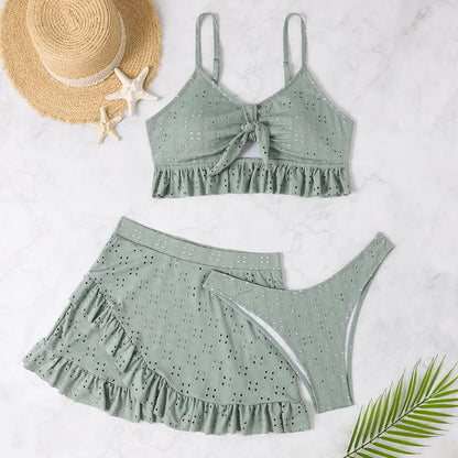 Sexy White Ruffle Bikini 2024 Women Three Pieces Swimsuit Brazilian Swimwear Female Beachwear Thong Bathing Suit Mini Biquini