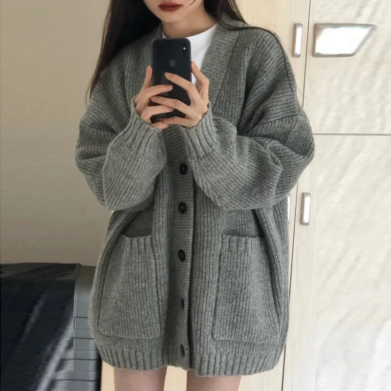 Cardigan maglione donna autunno inverno cappotti moda femminile manica lunga scollo a V giacche lavorate a maglia larghe cardigan maglione casual