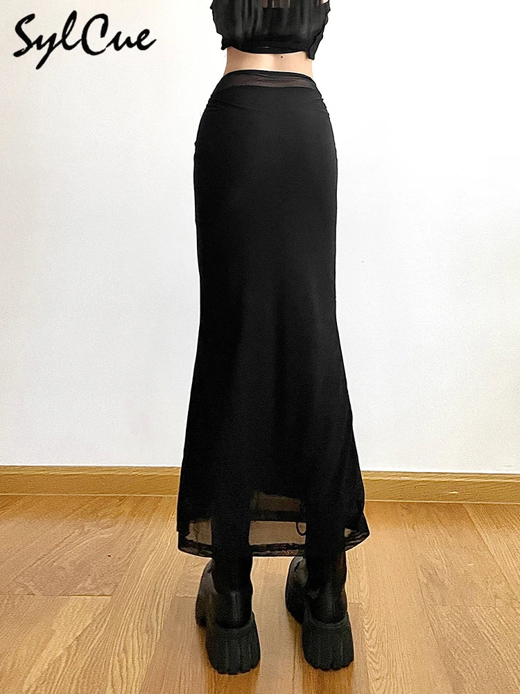 Sylcue Nero Semplice Tutto-fiammifero Casual Pendolari Estate Viaggi di Strada Fresco Gioventù Vitalità Stretto Sexy Gonna da Donna ad Alta Elasticità