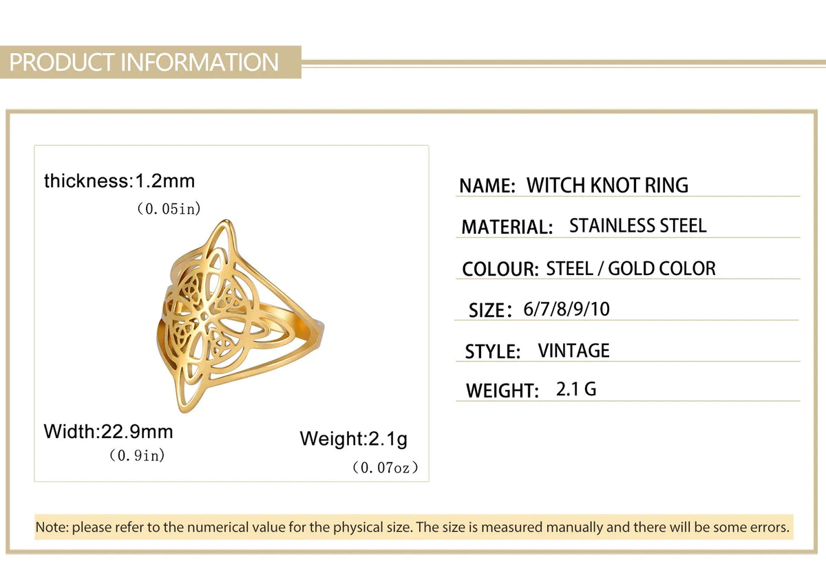 Skyrim Stregoneria Anello con nodo da strega Anelli da dito in acciaio inossidabile Wicca Triquetra Celtics Nodo Amuleto Protezione Gioielli Donna Uomo