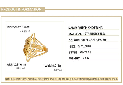 Skyrim Stregoneria Anello con nodo da strega Anelli da dito in acciaio inossidabile Wicca Triquetra Celtics Nodo Amuleto Protezione Gioielli Donna Uomo
