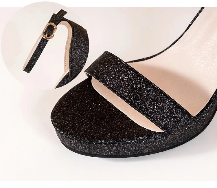 Comemore nuovi sandali con tacco alto donna sandali con tacco estivo Glitter décolleté neri scarpe da sposa classiche per feste su sandali con plateau scarpe da donna sandali con tacco tacchi donna sandali donna estivi