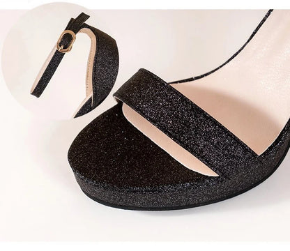 Comemore nuovi sandali con tacco alto donna sandali con tacco estivo Glitter décolleté neri scarpe da sposa classiche per feste su sandali con plateau scarpe da donna sandali con tacco tacchi donna sandali donna estivi