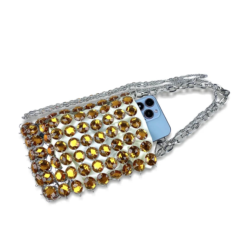 24 estate nuova borsa di cristallo tessuta a mano color caramella di nicchia, borsa di perline di fata retrò, borsa per telefono a croce diagonale trasparente