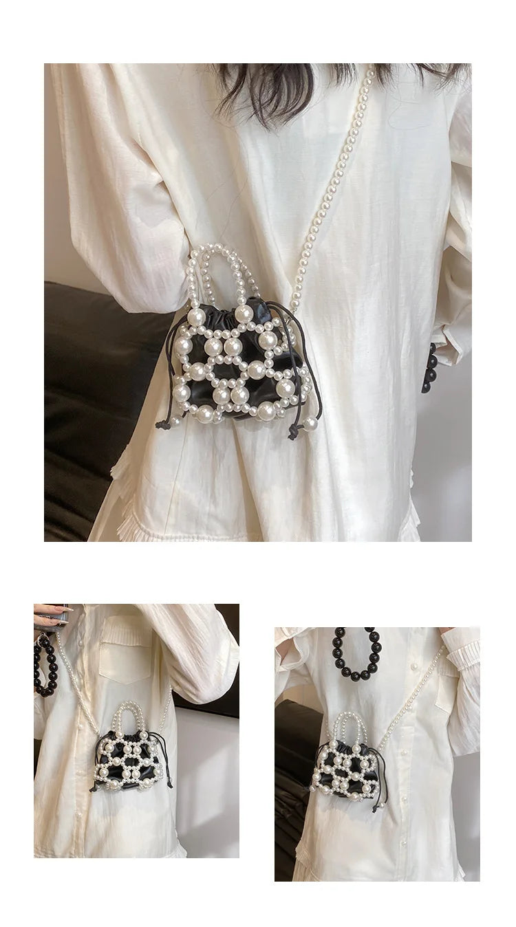 2024 estate piccole borse a tracolla per le donne Fine Fashion Hollow Pearl Beaded Weave Mini borse Trendy Party Prom frizioni borse