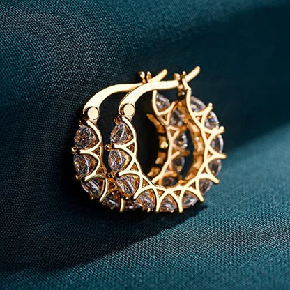 Huitan Orecchini a cerchio da donna unici intarsiati con zirconi brillanti Accessori speciali alla moda Gioielli per la festa nuziale quotidiana
