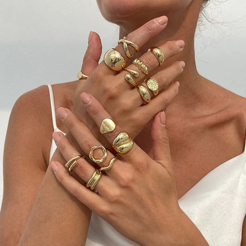 Anelli di metallo vintage di moda per le donne Regalo Punk Hip Hop Oro Argento Colore Irregolare Knuckle Joint Ring 14 pezzi / set