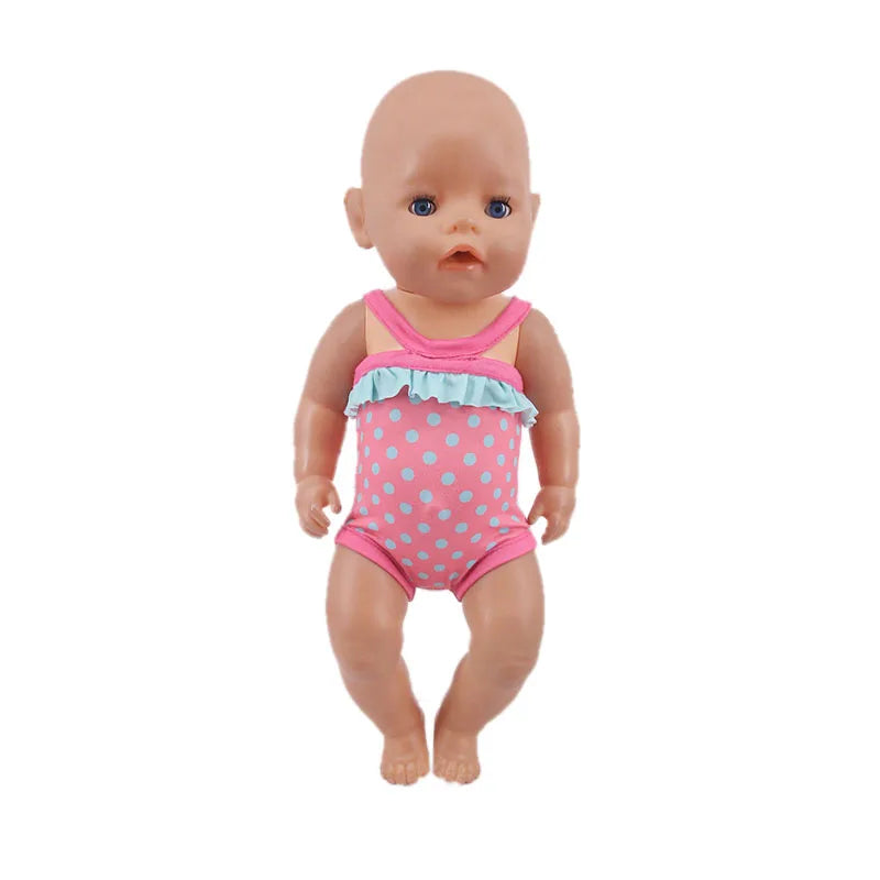 Costume da bagno per bambini in diversi stili, grazioso costume intero per bambole da 43 cm, accessori per bambole americane da 18 pollici, regali giocattolo per ragazze