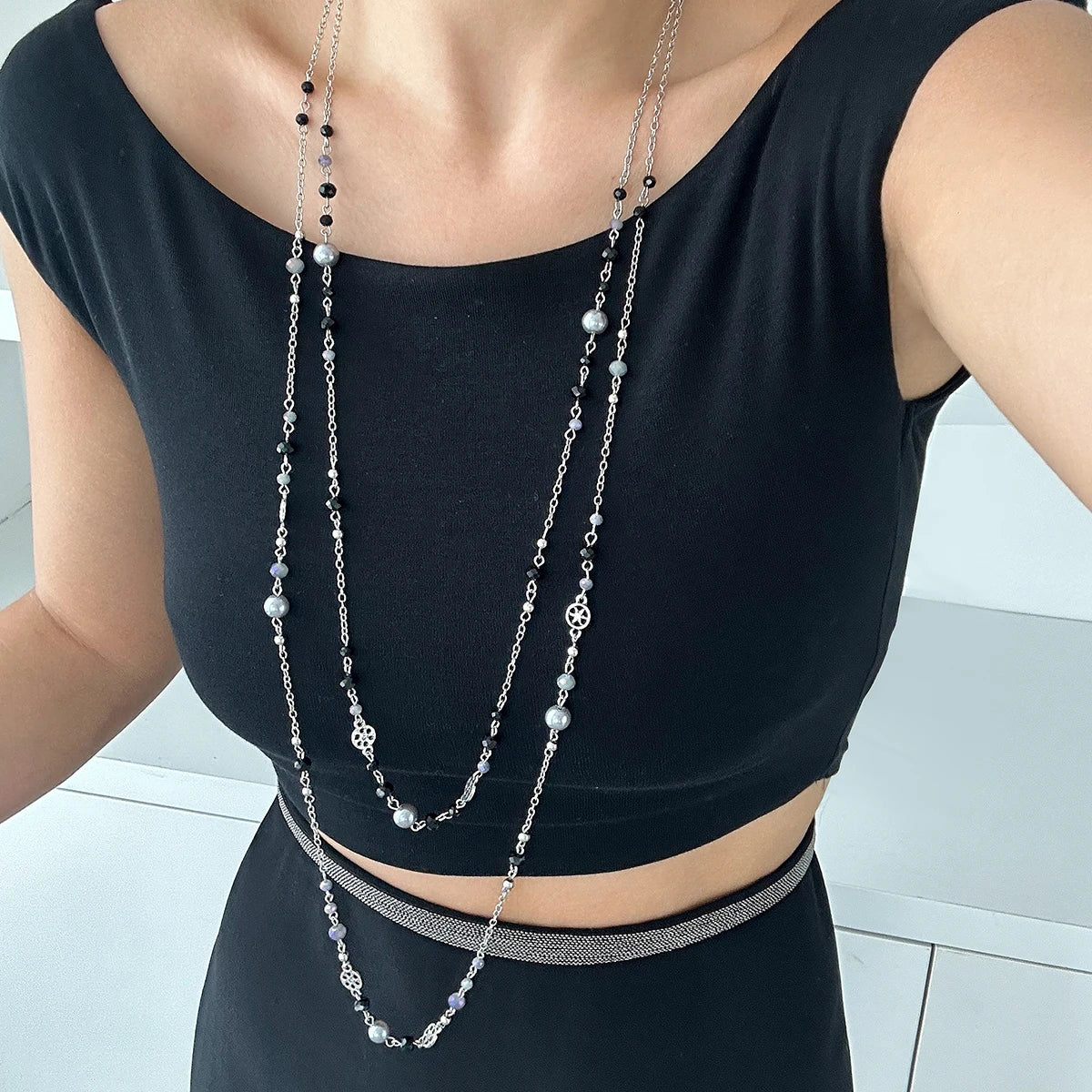 Ingemark 2 Pz/set Temperamento Imitazione Perla Collana a Catena Lunga per le Donne Dichiarazione di Moda Goth Sweather Collegamento al Collo Gioielli