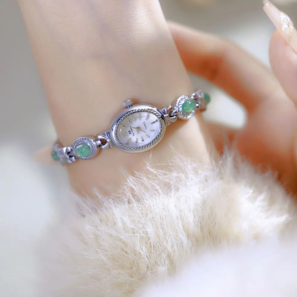 Orologio da donna elegante Bracciale in giada Orologio piccolo Orologi al quarzo moda Orologio da polso dorato di lusso Regali per le donne Marchio originale