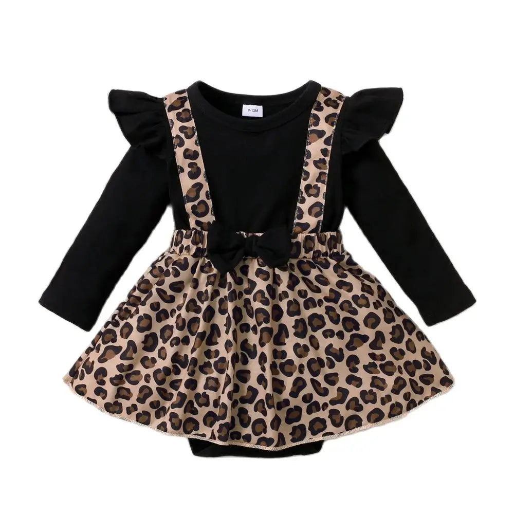 0-18 mesi vestito da neonata con fiocco manica lunga abiti leopardati tutina abbigliamento autunno infantile moda tuta carina