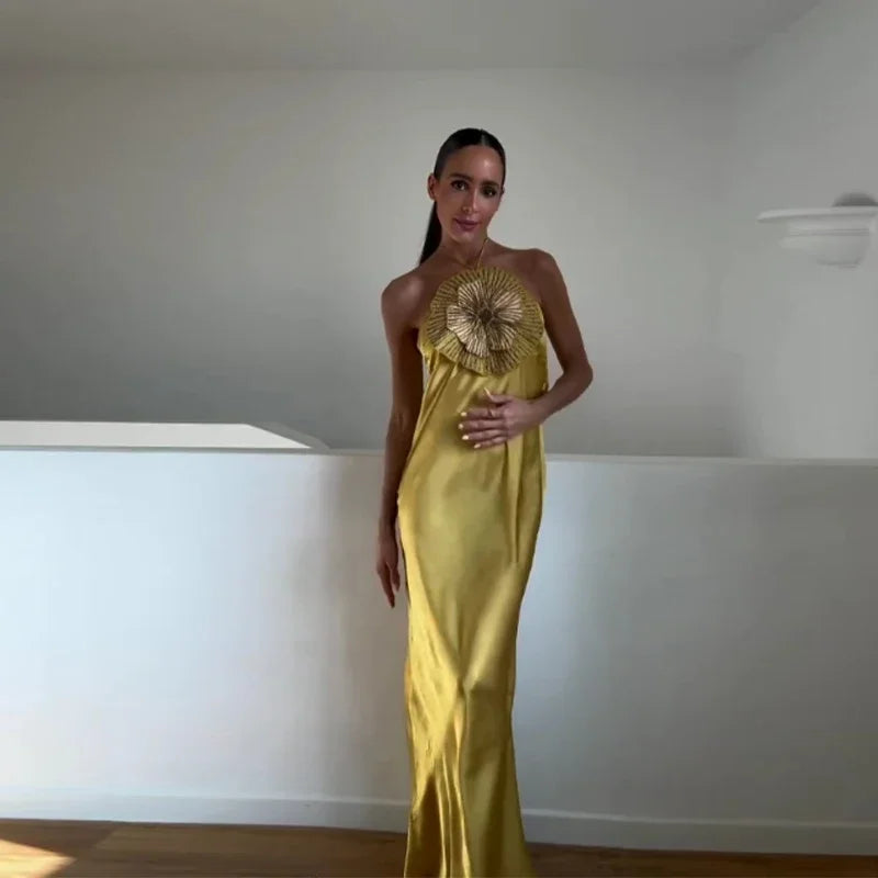Elegante abito floreale 3d da donna sexy slim fit scollo all'americana senza maniche abiti da sera senza schienale 2025 abiti da donna per feste estive
