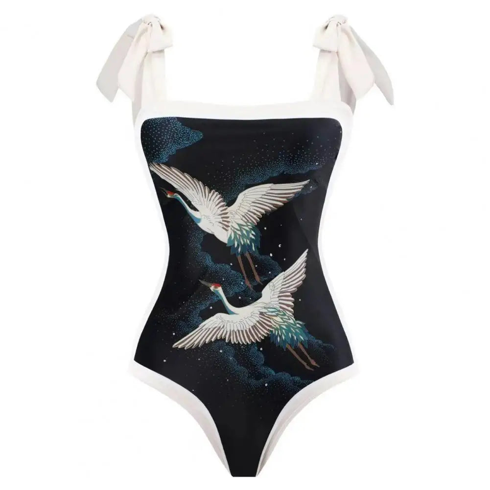2 pezzi/set costume monokini da donna stampa vintage costume intero con cravatta al collo quadrato con gonna costume da bagno da donna con copertura da spiaggia