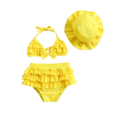 Tregren 0-24M neonate 3 pezzi bikini Set con berretti da bagno Ruffle Bandage Bow costume da bagno Summer Swimwear Beach costume da bagno